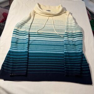 T by‎ Talbots Striped Cowl Neck Sweater Size Medium Blue Cream Color Block